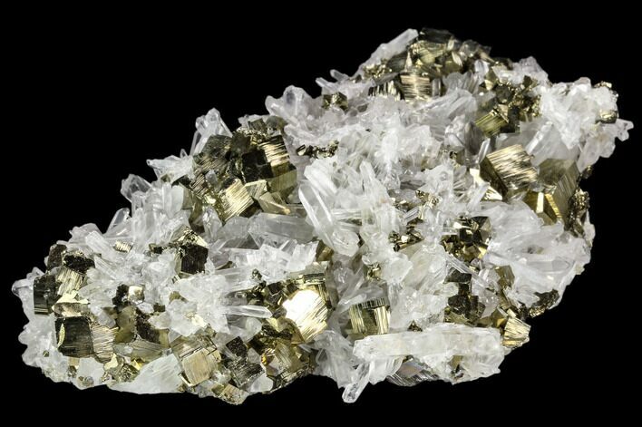 Gleaming Cubic Pyrite & Quartz Crystal Association - Peru #124445